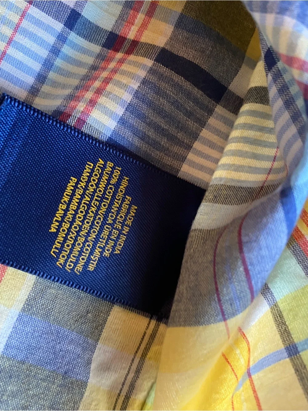 Ralph Lauren Yellow and Blue Plaid Short-Sleeve Button-Down Shirt